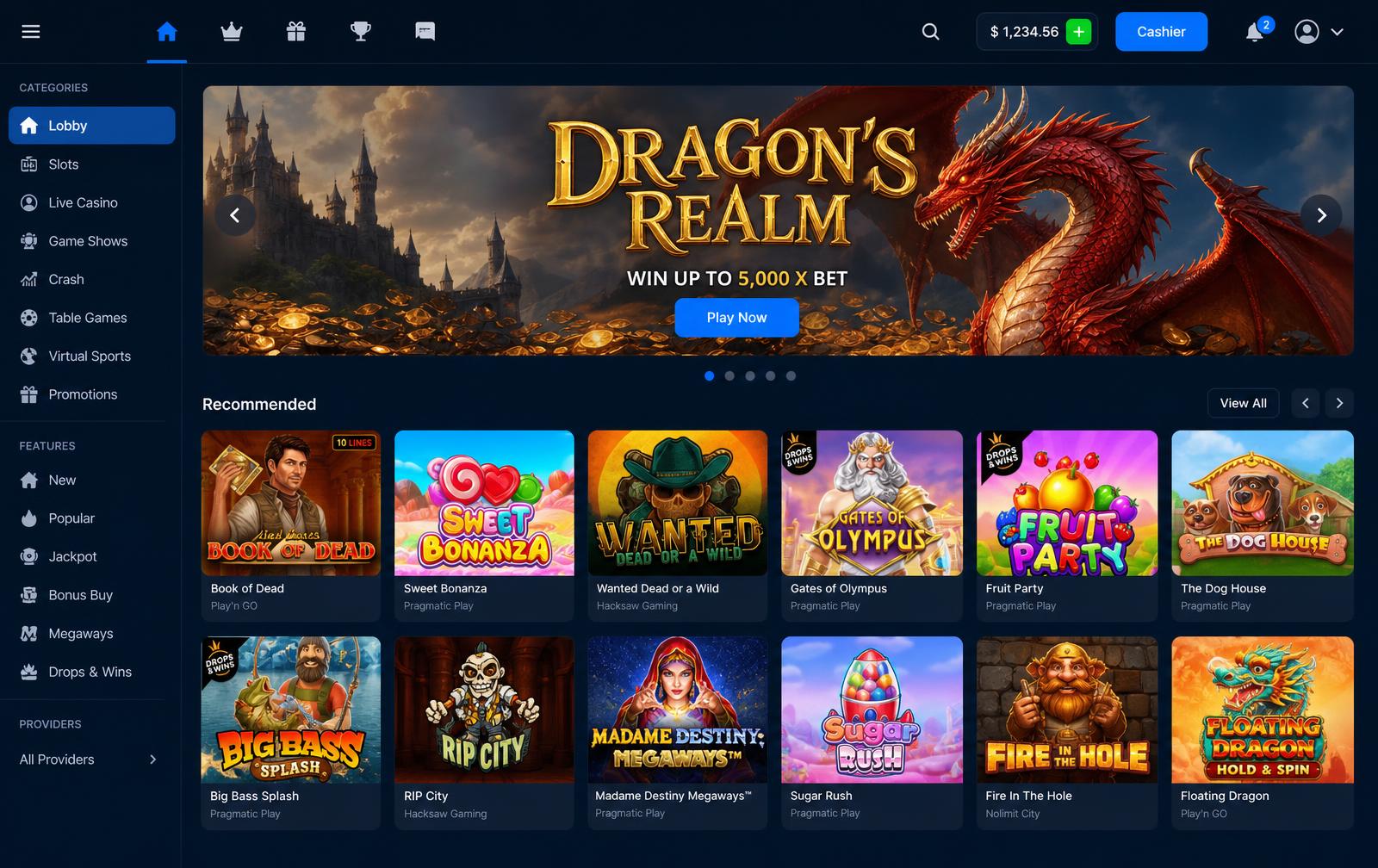 Web casino lobby built on Endgame